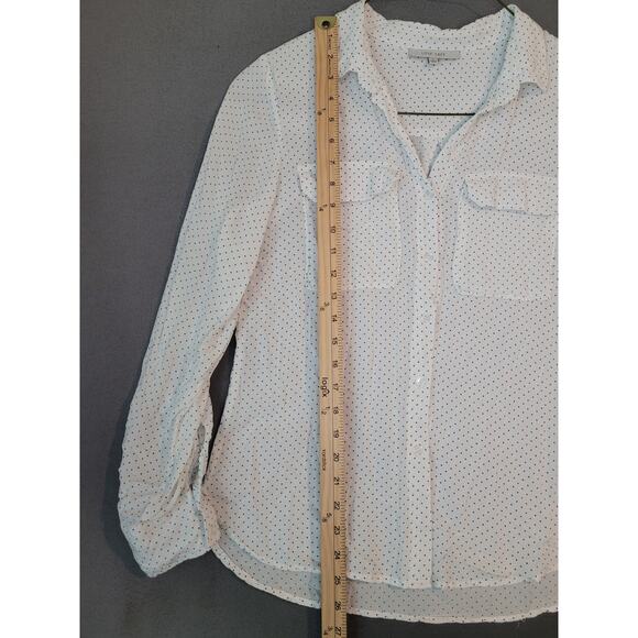Love Tree Womens Polka Dot Blouse – Size L – White Black Dots – Roll Tab Sleeve - Picture 6 of 8